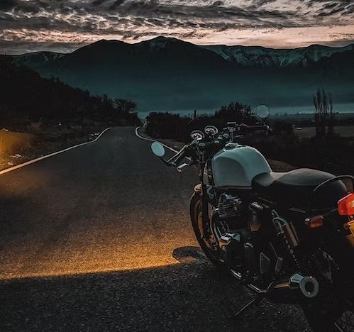 Motorcycle & rider at sundown